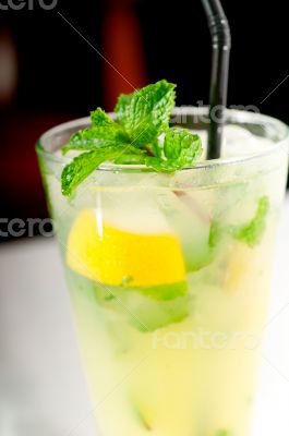 mojito caipirina cocktail with fresh mint leaves