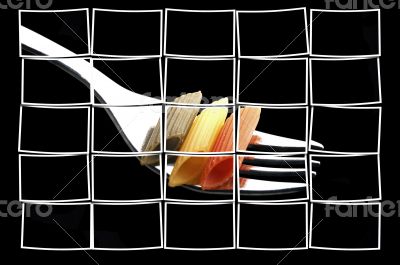 italian penne pasta on a fork