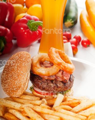 classic hamburger sandwich and fries