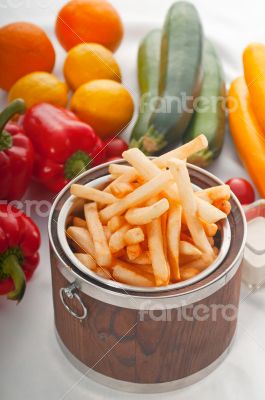 fresh french fries on a bucket