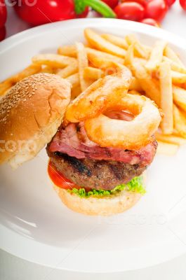 classic hamburger sandwich and fries