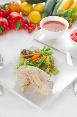 tuna and cheese sandwich with salad