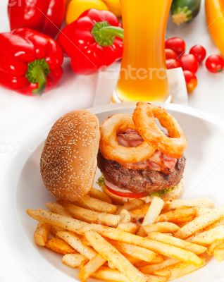 classic hamburger sandwich and fries