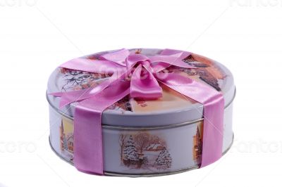 Gift: a beautiful box with the image of winter, decorated with a