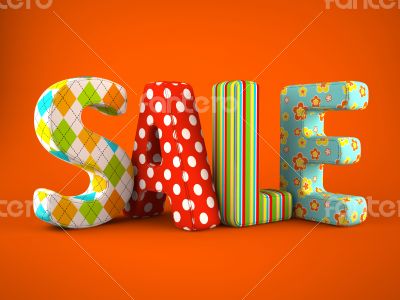Sale word colorfull fabric on grey background