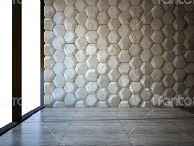 Empty room with stone wall and parquet floor