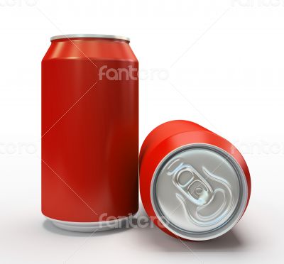 Red alluminium cans on white background