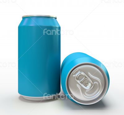 Blue alluminium cans on white background