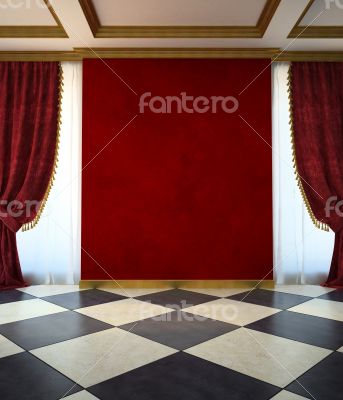 Red unfurnished room in classic style