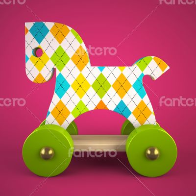 wood toy horse on purple background