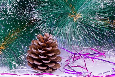 Decoration for the Christmas tree is a pine cone.
