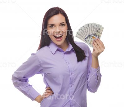 Mixed Race Woman Holding the New One Hundred Dollar Bills