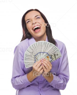 Mixed Race Woman Holding the New One Hundred Dollar Bills