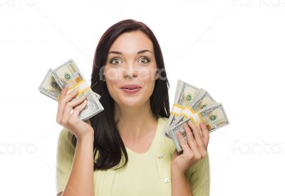 Mixed Race Woman Holding the New One Hundred Dollar Bills