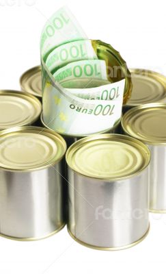 euro bills on a tin can