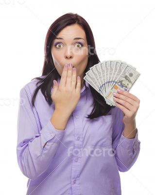 Mixed Race Woman Holding the New One Hundred Dollar Bills