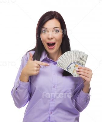 Mixed Race Woman Holding the New One Hundred Dollar Bills