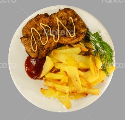 French fries with chicken chops