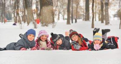 Children in the snow in winter