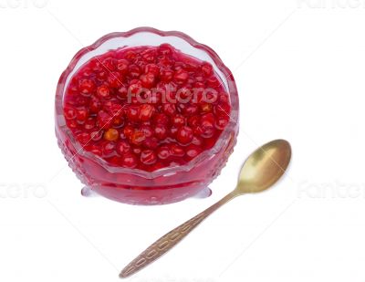 Viburnum berries in syrup on a white background.