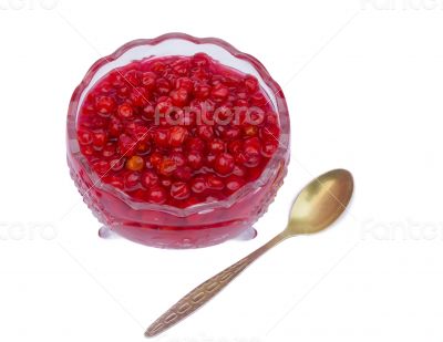 Viburnum berries in syrup on a white background.