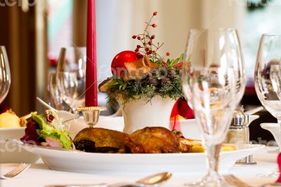 Festive place-setting with Christmas Goose