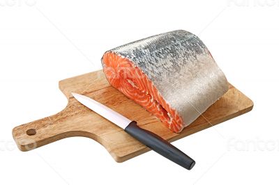 Salmon on a cutting board