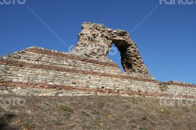 The ancient wall that archaeologists have found.Ancient walls in