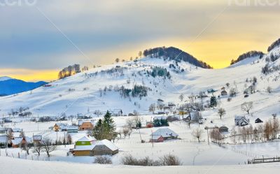 Winter landscape with houses