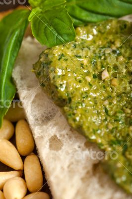 Italian basil pesto bruschetta ingredients