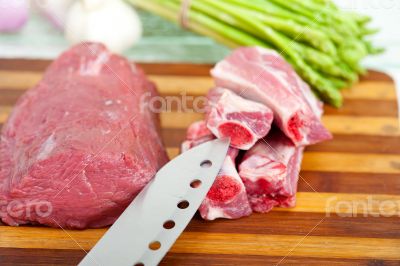 raw beef and pork ribs