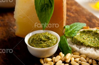 Italian basil pesto bruschetta ingredients
