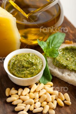 Italian basil pesto bruschetta ingredients