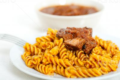 fusilli pasta with neapolitan style ragu meat sauce
