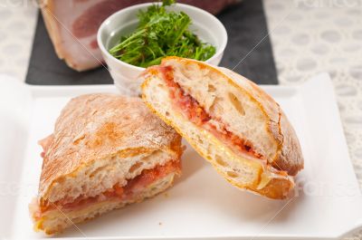 ciabatta panini sandwich with parma ham and tomato