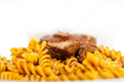 fusilli pasta with neapolitan style ragu meat sauce
