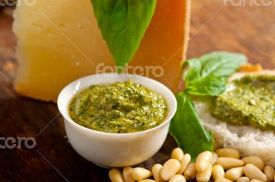 Italian basil pesto bruschetta ingredients