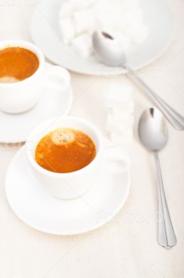 Italian espresso coffee and sugar cubes