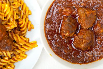 fusilli pasta with neapolitan style ragu meat sauce
