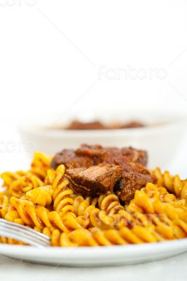 fusilli pasta with neapolitan style ragu meat sauce
