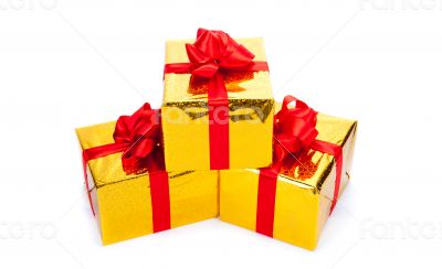 Three gold gift boxes