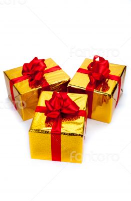 Three gold gift boxes