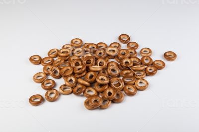 a bunch of bagels on a white background