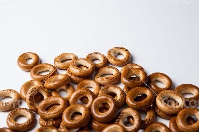a bunch of bagels on a white background