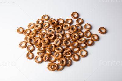 a bunch of bagels on a white background