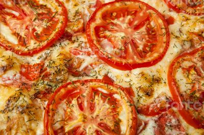 pizza with red tomato circles 