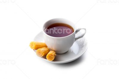 cup of tea with rolls