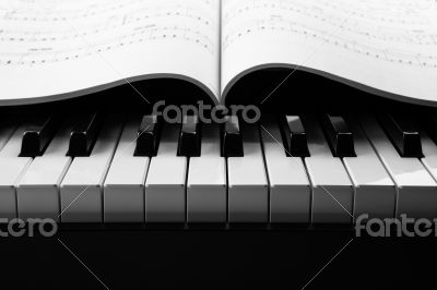 Piano keys and musical book