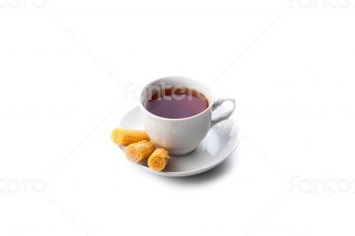cup of tea with rolls