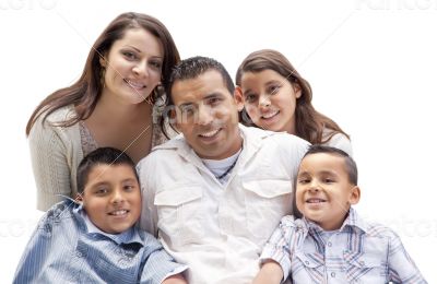 Happy Attractive Hispanic Family Portrait on White